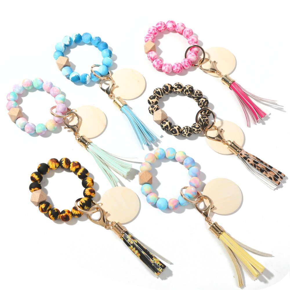 Wholesale Leopard Print Silicone Beads Bracelet Keychain